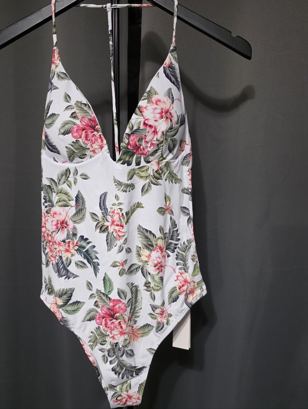 Italian White Floral One-Piece Swimsuit with Pink Flowers